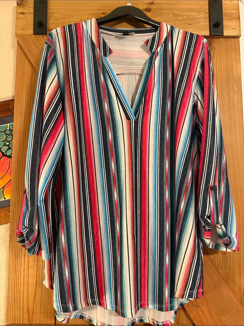 Women's V-Neck Striped Tunic Top - Multicolor